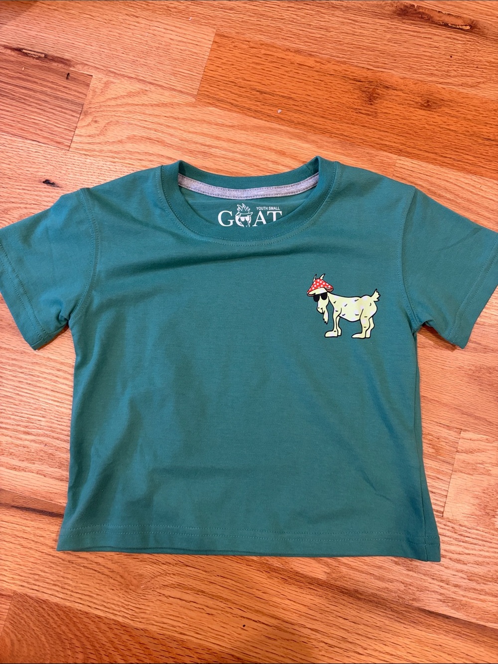 Kids Green Graphic Tee with Mushroom Goat